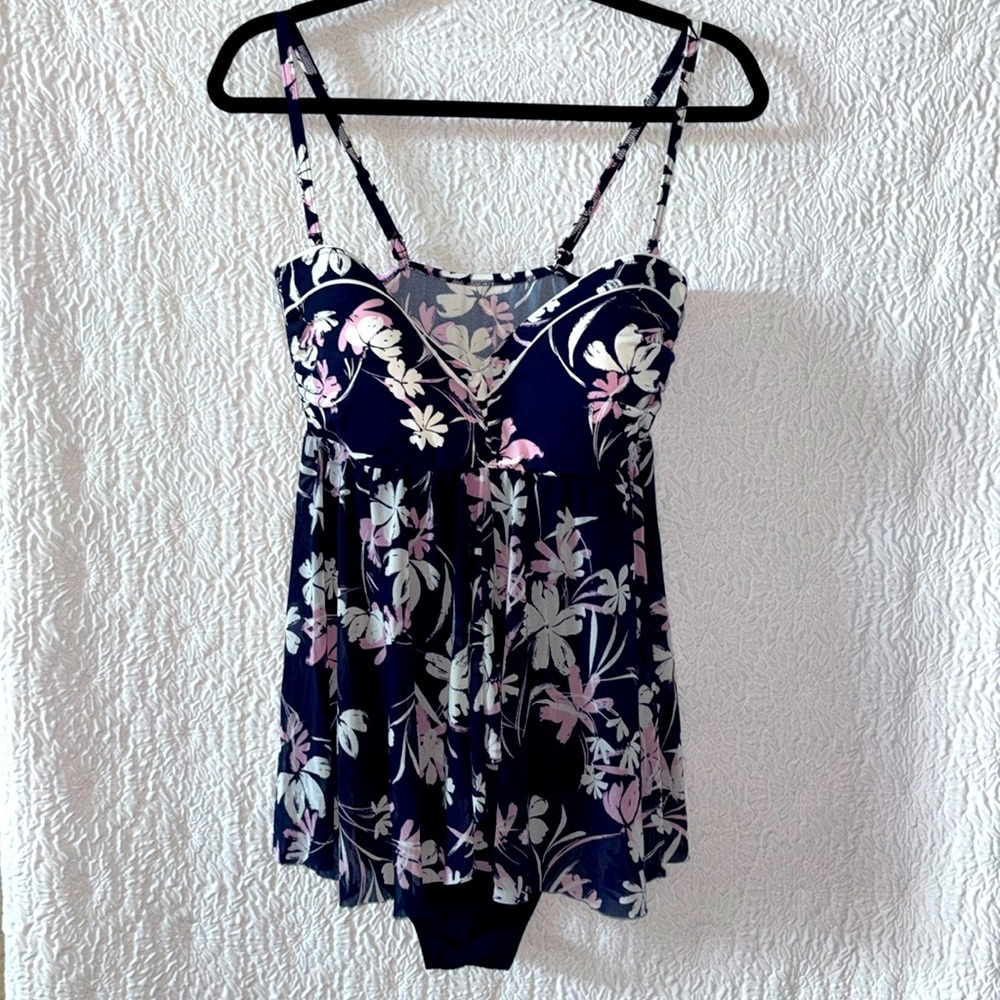 Profile By Gottex Floral Print Plus Bandeau Swimdress